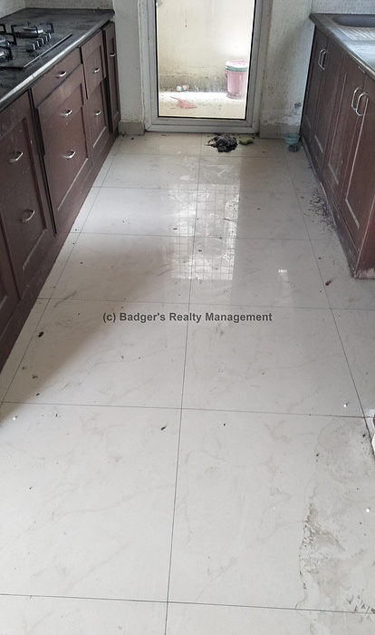 Kitchen floor is covered with dust